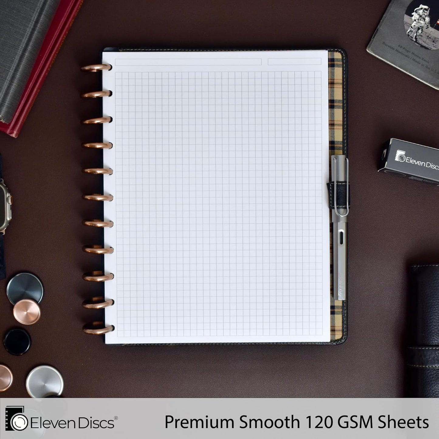 Eleven Discs Discbound Paper, Junior Size Mileage Log Sheets - Premium 120gsm Heavyweight Notebook & Planner Refills - 8 Discs, 5.5 x 8.5 in - Punched for Circa, Arc, TUL (50 Sheets)