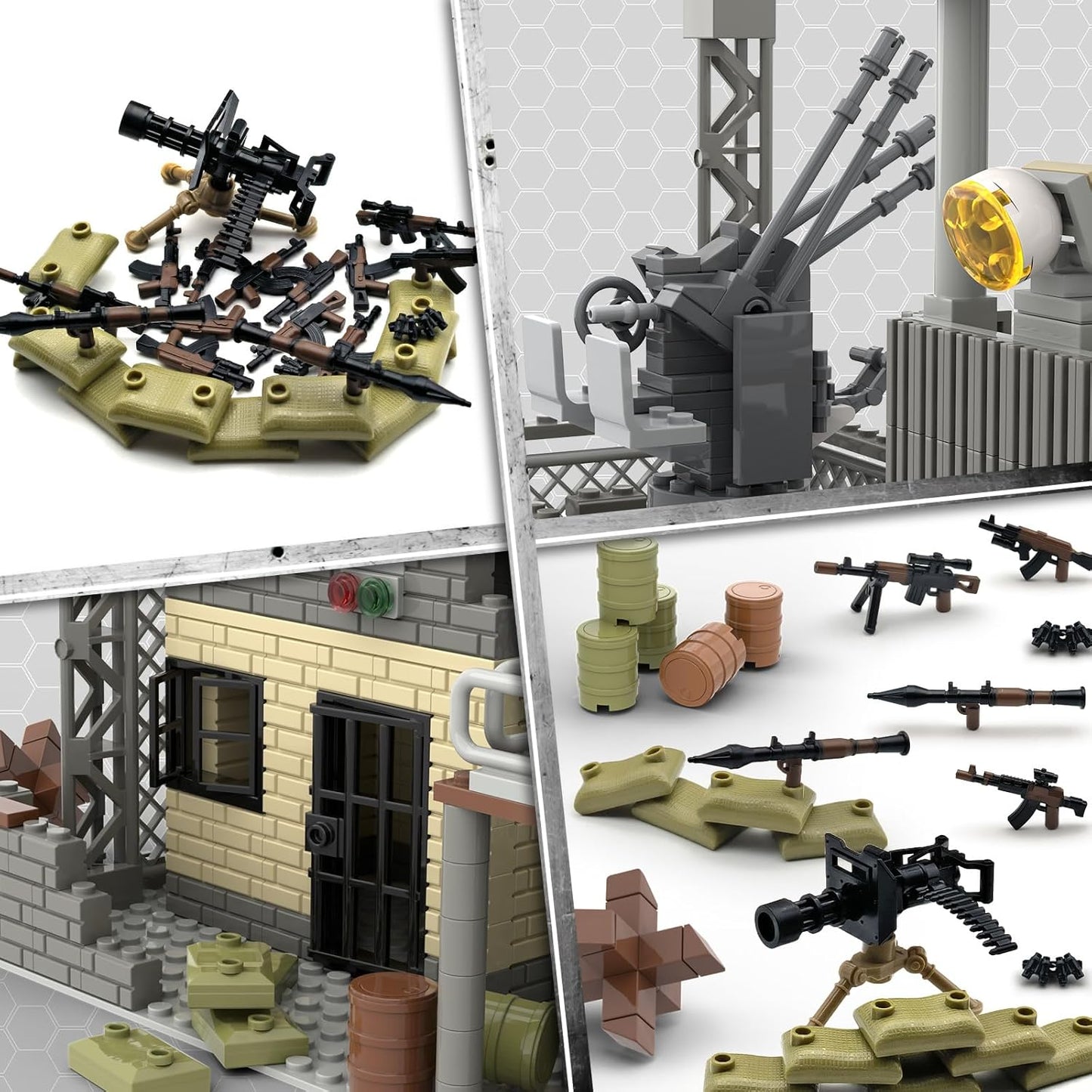 ZHX Military Base Building Block Sets - 550pcs, War Defence Base with Guard Tower, Prison and Air Defence Gun, WW2 Army Military Weapon Pack Accessories Kits Brick Toy for Kids