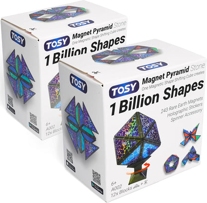 TOSY Magnet Pyramid Stone - 1 Cube Transforms into 1 Billion Shapes (Bunny, Egg Basket, Flowers, Heart), Easter Birthday Gift, 12 pcs, 243 Magnets, Holographic Design, Puzzle/STEM Toy