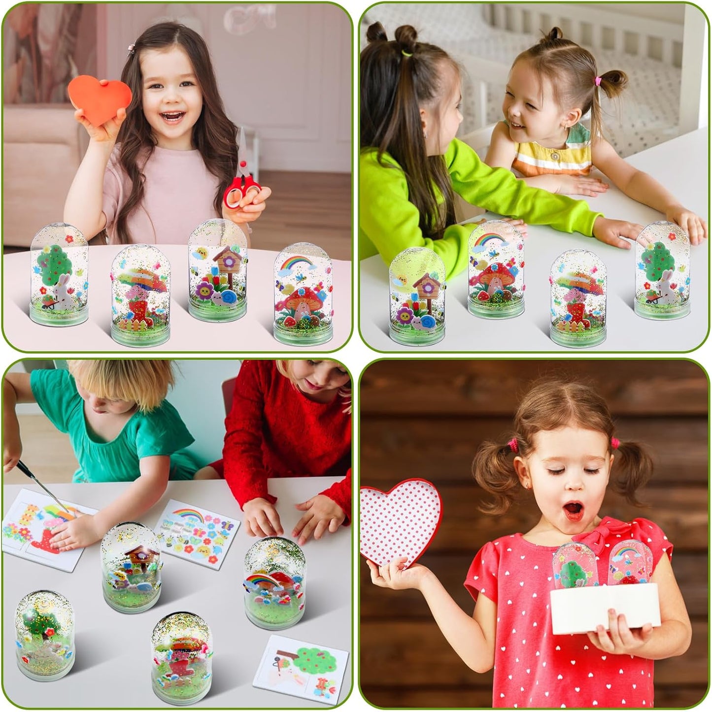 Lunmon 12 Set Spring Snow Globe Craft Kit for Kids Make Your Own Snowball Spring Bunny Umbrella Bee Glitter Plastic DIY Snow Globe Making Kit for Home Activities
