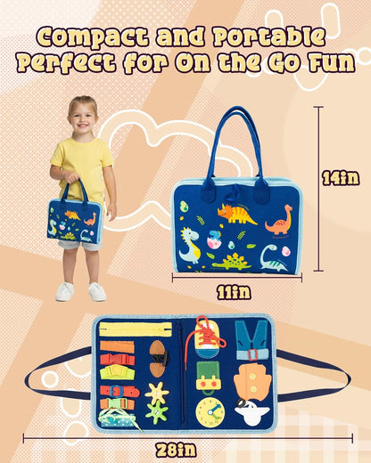 Montessori Busy Book for Toddlers, 8-Page Sensory Activity Book for Fine Motor Skills & Basic Dress Learning, Portable Travel Toy for Preschool Kids, Birthday Gift for Boys and Girls (Blue)