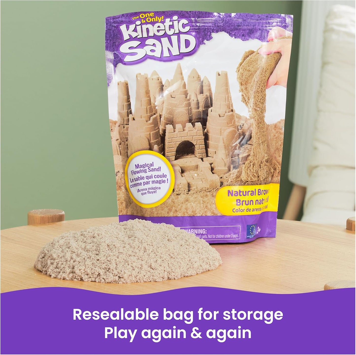 Kinetic Sand, 3.25lbs Beach Play Sand, Amazon Exclusive, Moldable Sensory Toys for Kids, Resealable Bag (Packaging May Vary), for Ages 3 and up