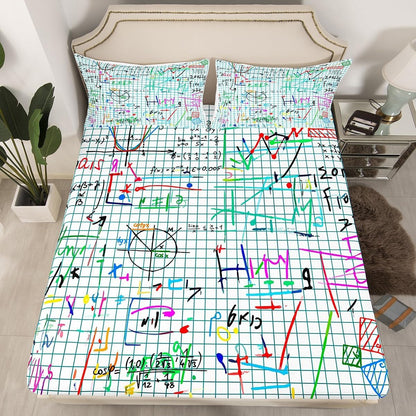 Erosebridal Chemistry Lab Fitted Sheet Twin Size Chemical Equation Bed Sheets for Boys Girls Chemical Elements Science Theme Bed Set Teens Kids Science Students Bedding Set School Dorm Room Decor