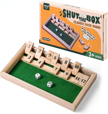 AIUAZA Shut The Box dice Game,Wooden Board Games 2-Person Competitive, Traditional bar, Travel, Family, Fun Math(Large Size)