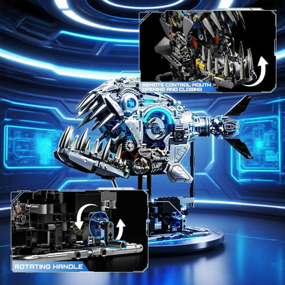 Mechanical Piranha Building Block Kit Hand Cranked Motor Dual Mode Drive Gear Multi Joint Motion Toy for Boys, Girls, and Hobbyists, Ideal for STEM Classrooms or Gift Giving