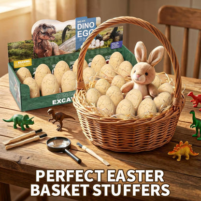 24 Dinosaur Eggs Dig Kit Toys for Kids, Dinosaur Eggs Excavation Kit with Magnifier, Easter Basket Stuffers, Science STEM Birthday Party Favors Gifts for Boys Girls Age 3 4 5 6 7 8 9 10 + Years Old