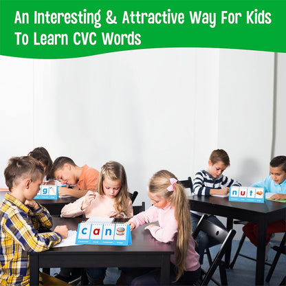 CVC Word Flip Chart - Double Sided 40 Short Vowel Word Flashcards, Freestanding, Educational Learning Tool for School Supplies