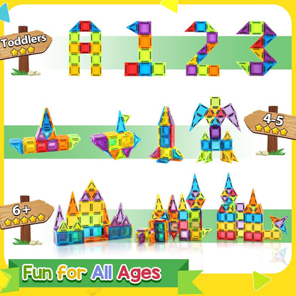 Enjoyjoy Mini Magnetic Tiles - 50PCS Travel Magnetic Tiles Set with Metal Case Portable On-The-Go Magnet Tiles for Kids Magnet Building Blocks Ages 3+ Boys and Girls Christmas Birthday Gift