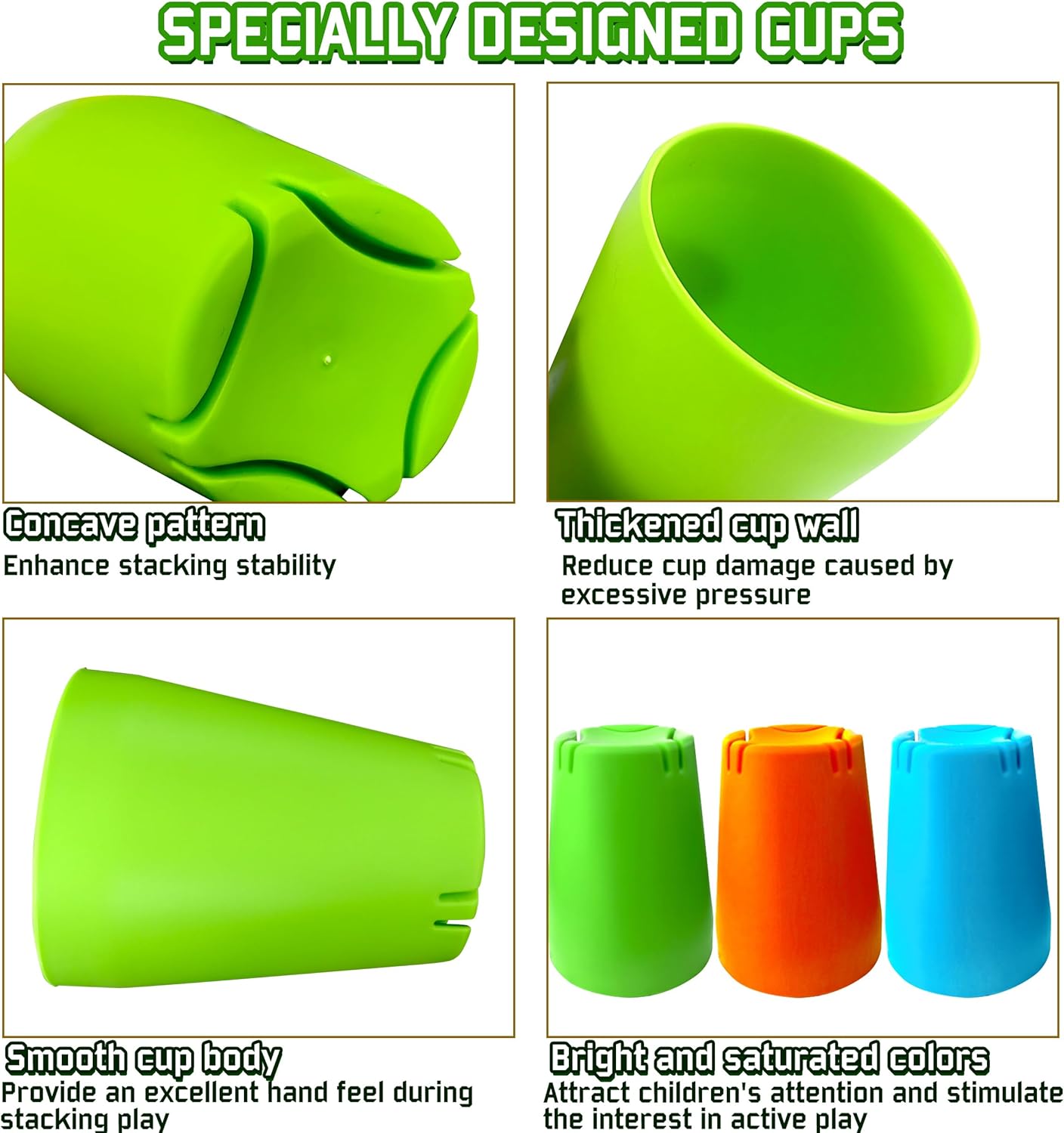 3-in-1 Cup Stacking Set; Toddler to Young Kids Quick Stacking Cups Game; Montessori Stackable Cups to Develop Hand-Eye Coordination, Motor Skills and Creative Play; Stack Cups and Ball Game; Ages 3+