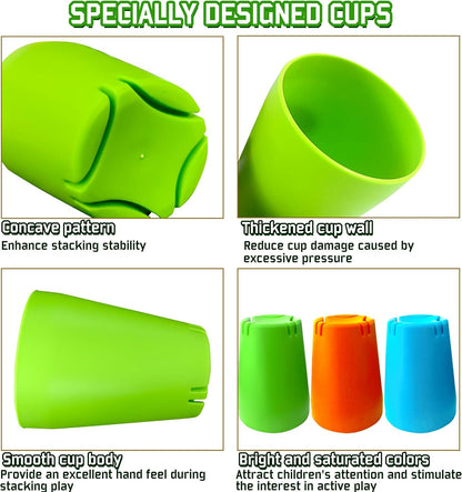 3-in-1 Cup Stacking Set; Toddler to Young Kids Quick Stacking Cups Game; Montessori Stackable Cups to Develop Hand-Eye Coordination, Motor Skills and Creative Play; Stack Cups and Ball Game; Ages 3+