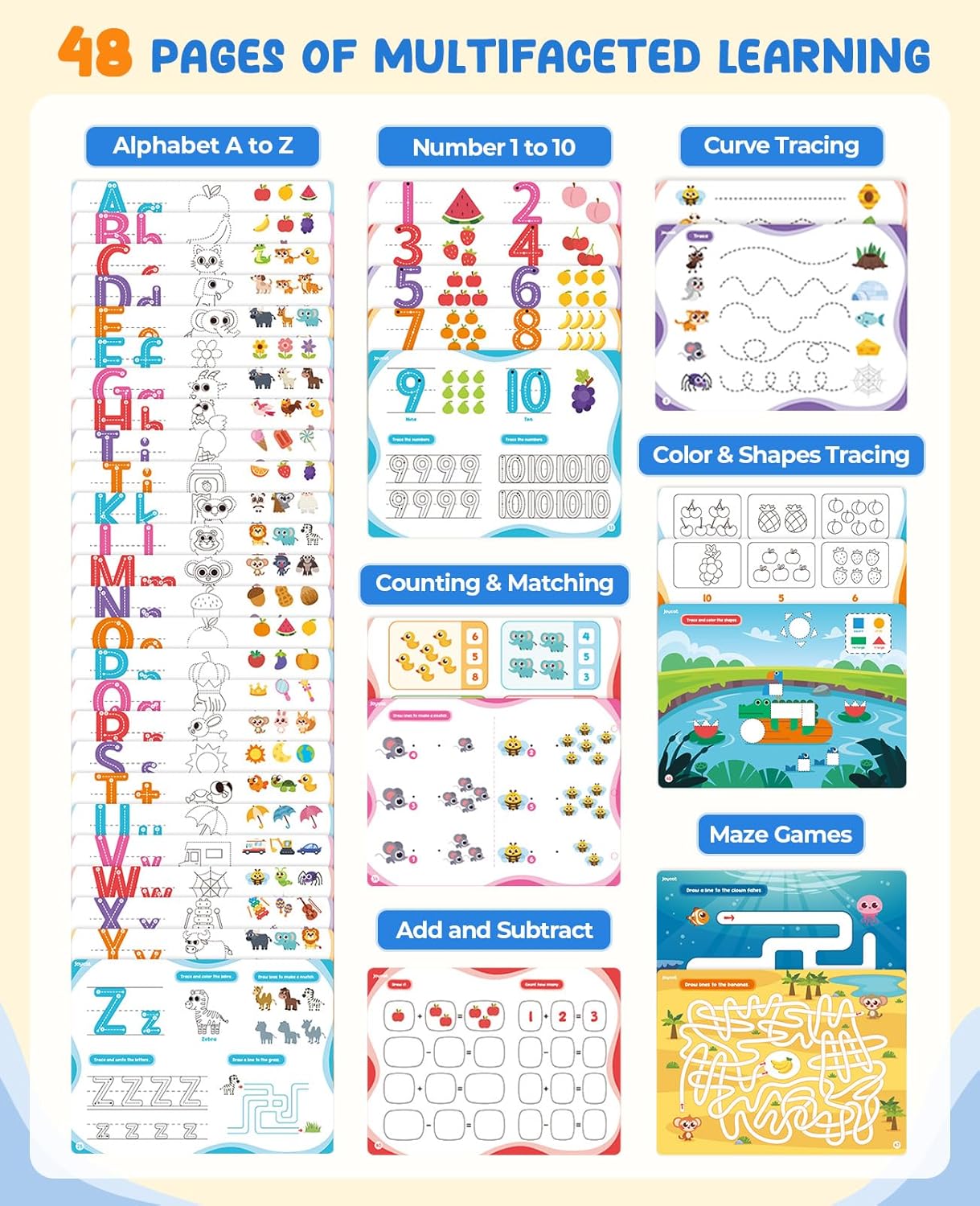 JoyCat Seek & Find Game Books - Preschool Learning Activity for Toddlers & Kids Ages 3-5, Travel Activities Toys for Road Trip Car Airplane, Busy Book, Birthday Gifts for Girls and Boys Ages 4-8