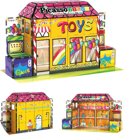 PicassoTiles 60pc Magnetic Tile Princess Castle Building Set with Double Sided Printed Tiles 2 Character Figures STEM Educational Toy Kit for Kids Pretend Play Montessori Learning Ages 3 to 8 PTQ04