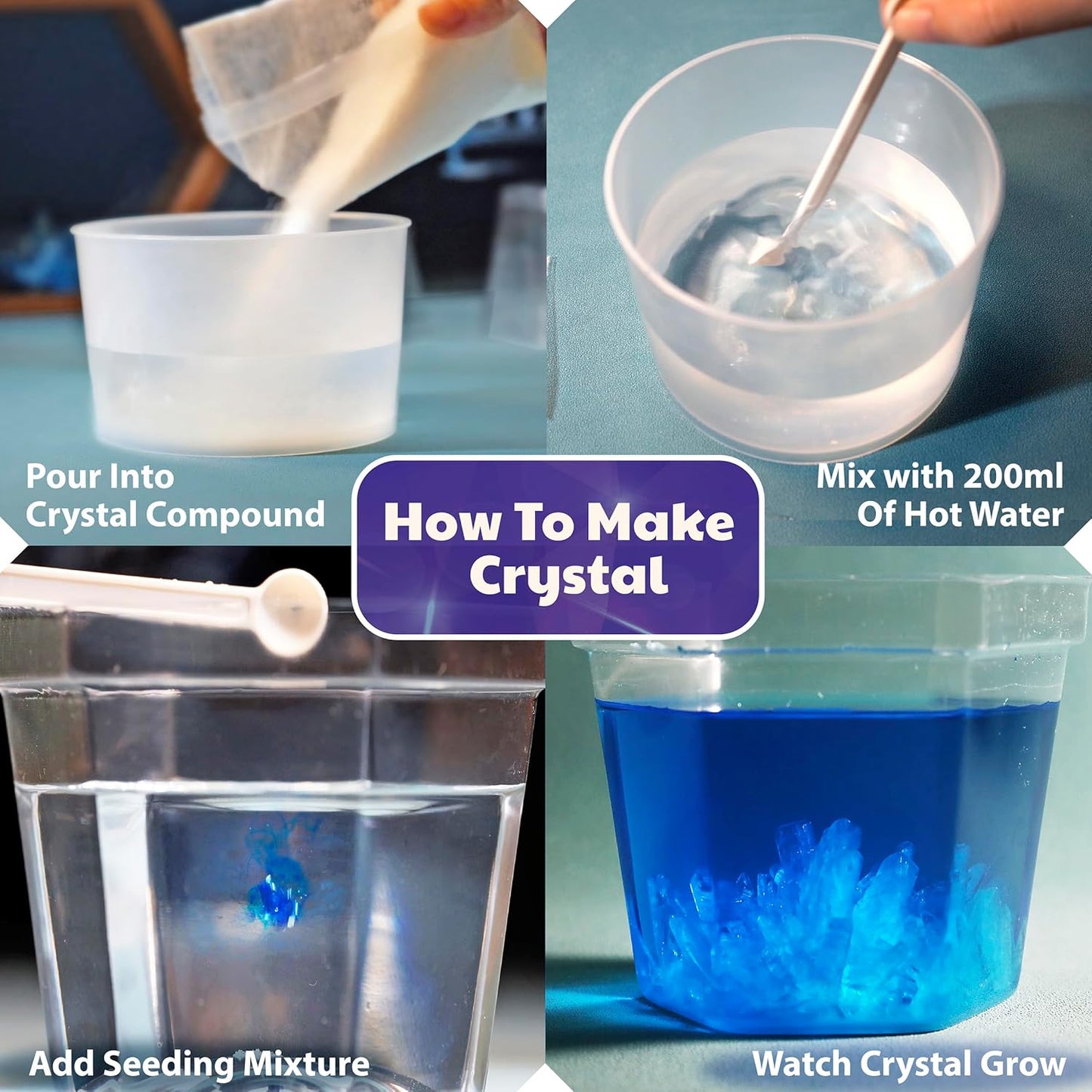 4M Crystal Growing Science Kit - 3 Colored Crystals - Easy DIY STEM Toys Lab Experiment Specimens, A Great Educational Gift for Kids & Teens, Boys & Girls Ages 10+