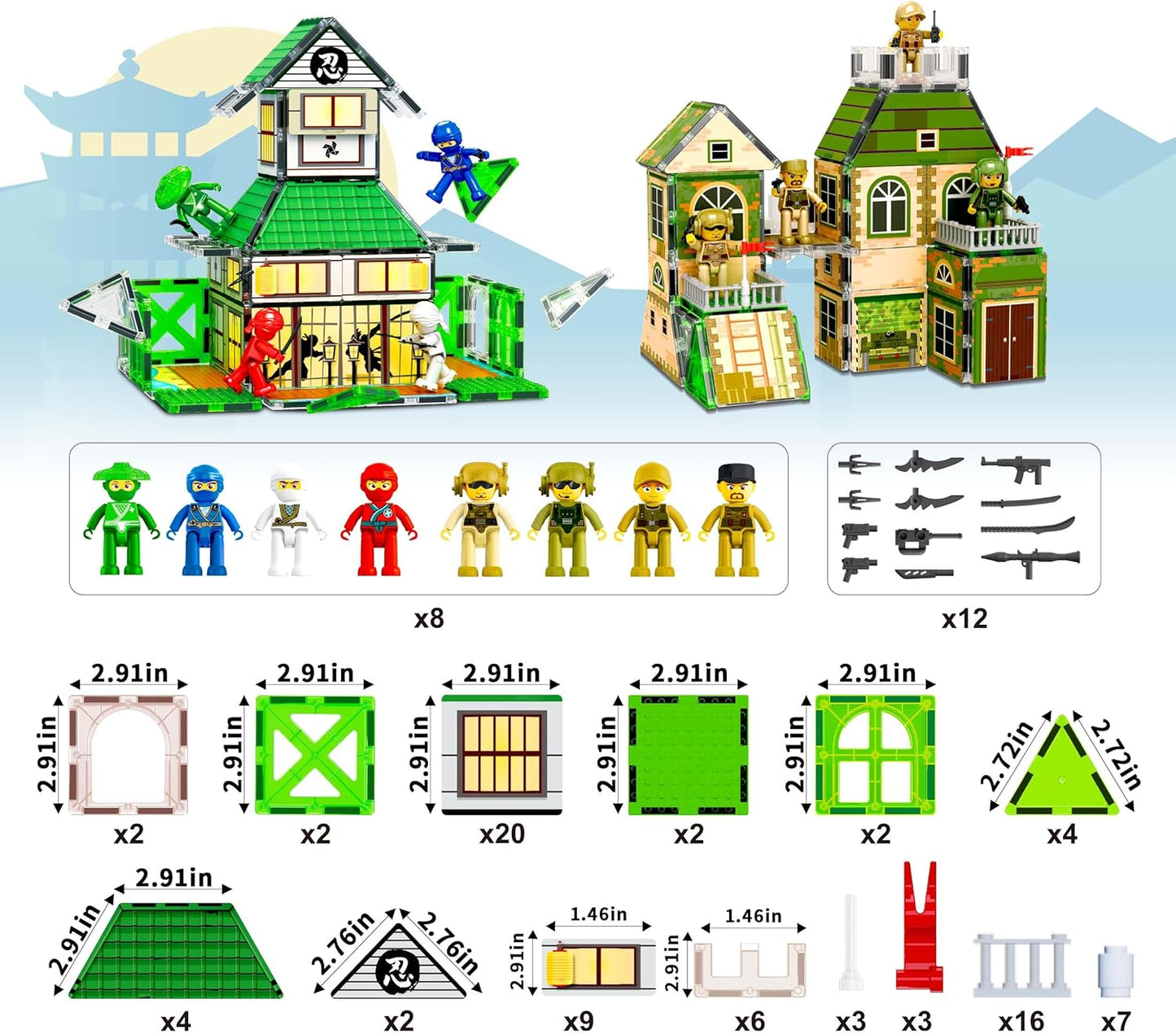 PicassoTiles 60pc Magnetic Tile Princess Castle Building Set with Double Sided Printed Tiles 2 Character Figures STEM Educational Toy Kit for Kids Pretend Play Montessori Learning Ages 3 to 8 PTQ04