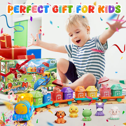 Toddler Boy Girl Toys 1-2-3, Train Set for Toddlers 2-4 with Music & Light, Toys for 1 2 3 Year Old Boy Girl, Counting Matching Sorting Montessori Learning Toy, 1 2 3 Year Old Boy Girl Birthday Gifts