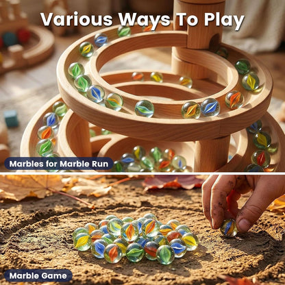 POPLAY 61PCS Marbles Games for Kids, with Gift Box for Marbles Run Games, Classroom Crafts Supplies Kit