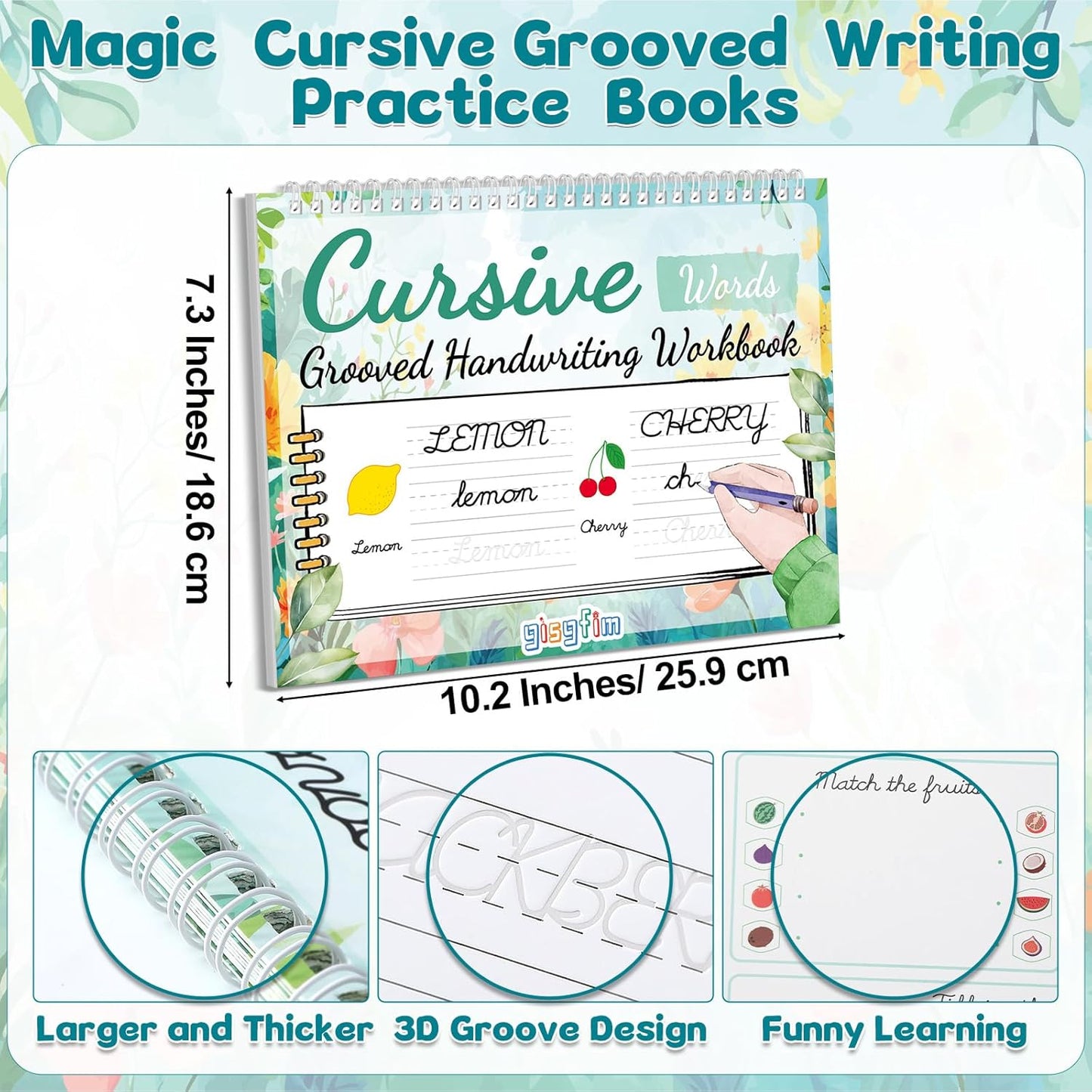 gisgfim Grooved Cursive Handwriting Workbook Magic Reusable Grooved Cursive Handwriting Practice Guided Tracing with Disappearing Ink Pens for Beginners Kids Learning Activities Supplies (Sentence)