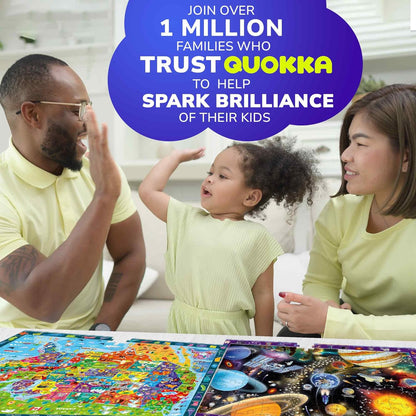 QUOKKA 3X Set Learning Board Games for Kids 8-12 - Educational Trivia Cards Ages 6-8 - Travel United States - World Map - Explore Outer Space - Gift for Children and Teens 4-8 - Jigsaw Puzzles