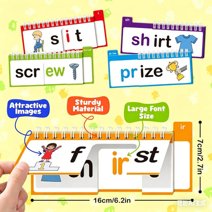 Phonics Word Family Flip Books, 40 Sets CVC Spelling Flash Cards, Educational Sight Words Reading Games, Preschool Kindergarten Learning Toys for Kids, Phonics Spelling Reading Games for Boys Girls