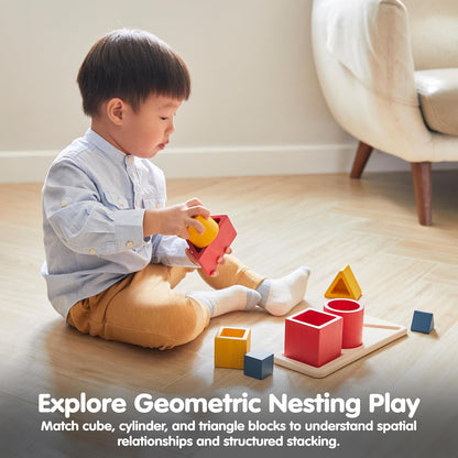 PlanToys® Sorting Boat Toy | Wooden Shape Sorter Toy for Toddlers 3+ | Montessori Educational Boat Puzzle with 6 Blocks | Develops Fine Motor Skills, Shape Matching & Problem-Solving