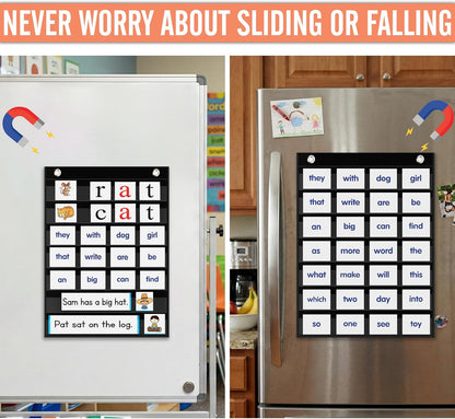Magnetic Pocket Chart for Classroom - Small 7 Pocket Chart for Word Wall Daily Schedule Sentence Strips Sticker Display, Black Teacher Supplies for Preschool Elementary & Home