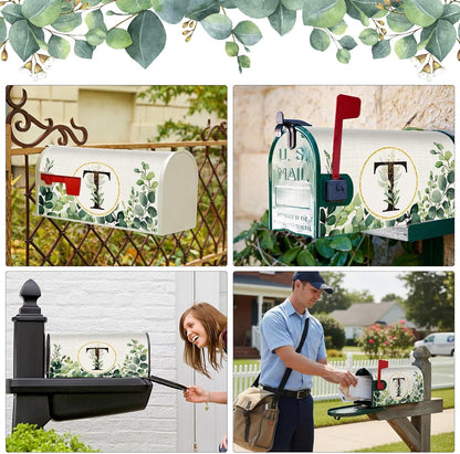Tiamon Monogrammed L Mailbox Covers Magnetic Eucalyptus Welcome Letter Box Wrap Standard Size 21x18 Inch Spring Summer Leaves Mailbox Decor Eucalyptus Letter Numbers Decoration for Outdoor Garden Yard