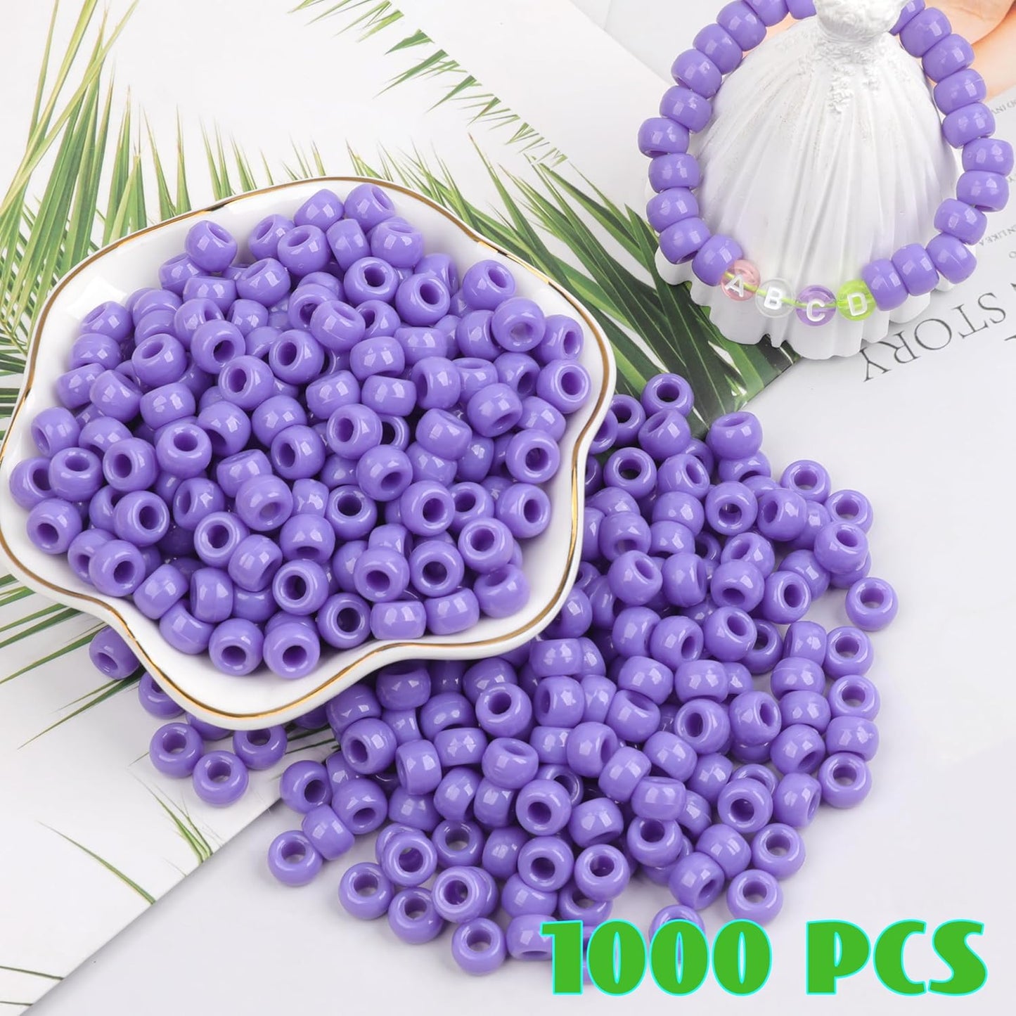 Auvoua 1000Pcs Pony Beads Bracelet 9mm Yellow Plastic Barrel Pony Beads for Necklace,Hair Beads for Braids,Key Chain,Jewelry Making (Yellow)