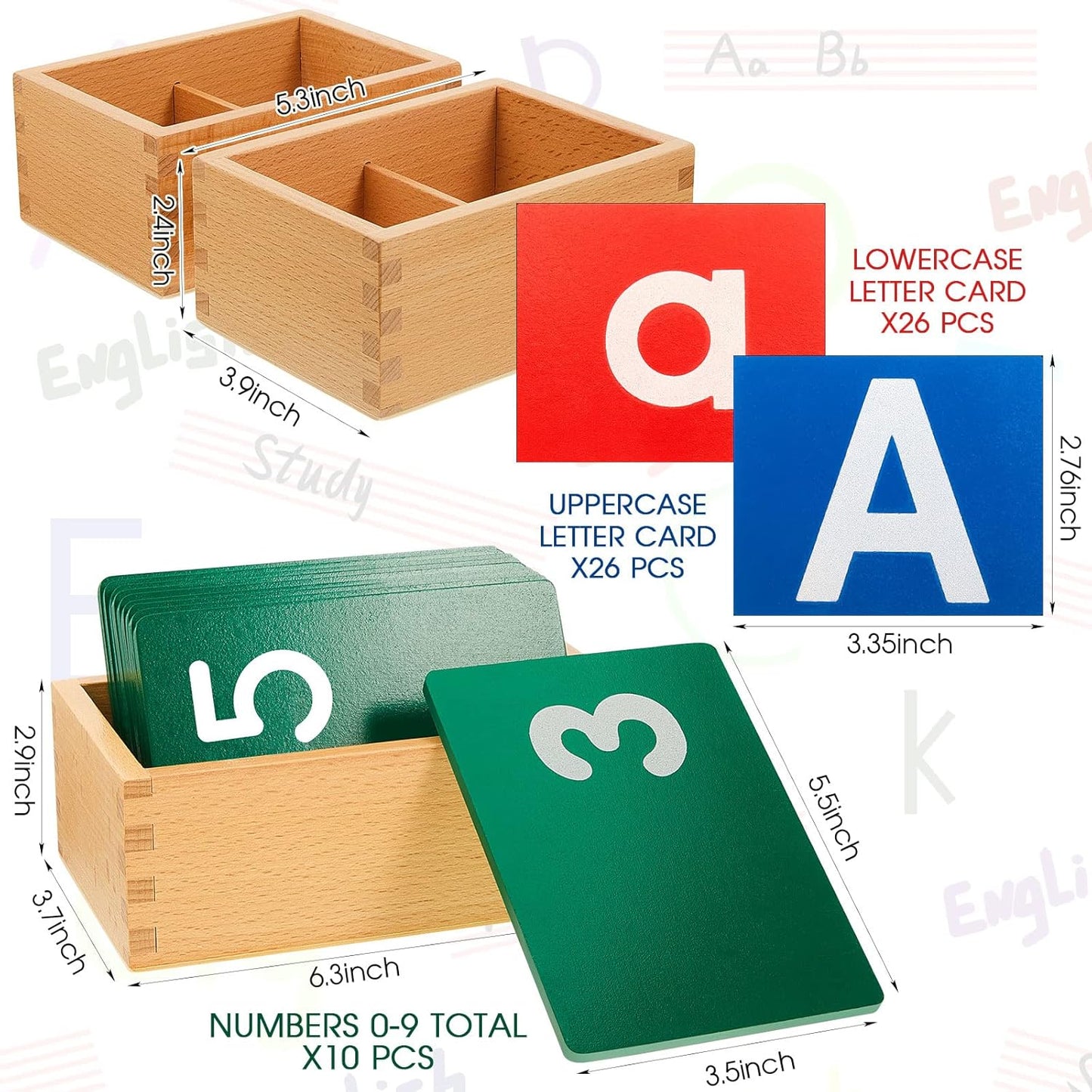Henoyso 3 Sets Sandpaper Letters with Boxes Lower and Capital Case Sandpaper Sensory Tactile Letters Alphabet for Learning Education Easter Gift (Letter,Number,Bright)