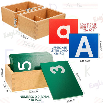 Henoyso 3 Sets Sandpaper Letters with Boxes Lower and Capital Case Sandpaper Sensory Tactile Letters Alphabet for Learning Education Easter Gift (Letter,Number,Bright)
