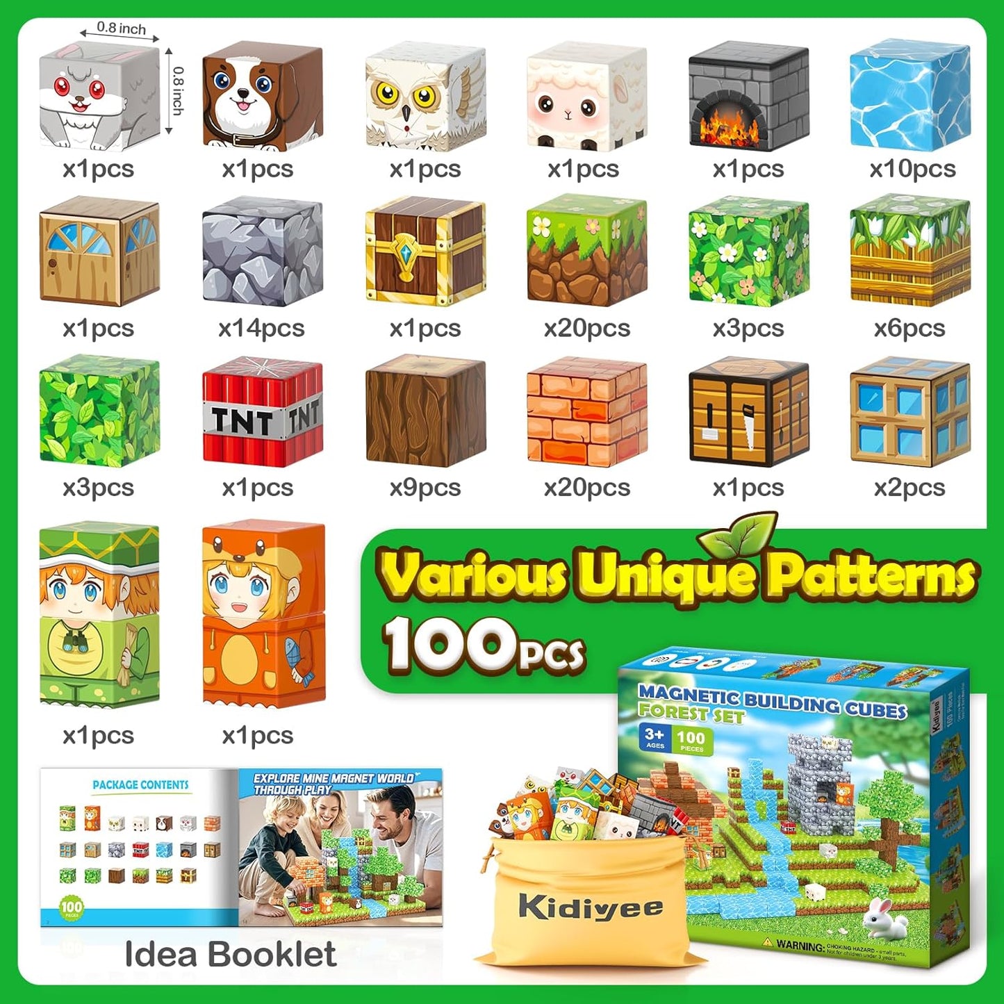 Magnetic Blocks, Build Mine Magnet World Forest Farm Edition, Magnetic Building Blocks for Kids Ages 4-6 6-8 8-12, Sensory STEM Toys for Boys & Girls