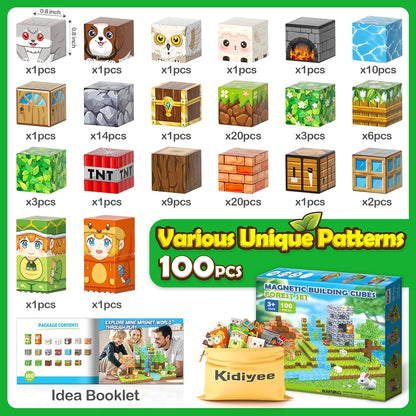 Magnetic Blocks, Build Mine Magnet World Forest Farm Edition, Magnetic Building Blocks for Kids Ages 4-6 6-8 8-12, Sensory STEM Toys for Boys & Girls