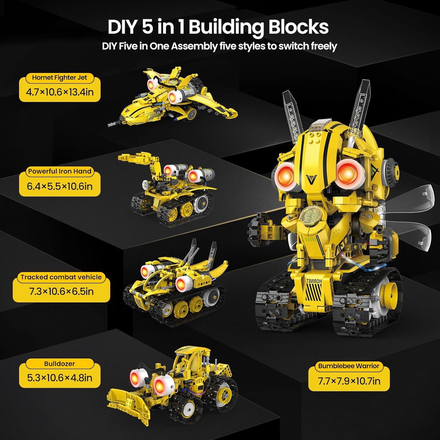 HPROMOT 5-in-1 STEM Robot Building Kit for Kids Ages 6-16, Remote & App Controlled, Rechargeable Engineering Learning DIY Coding Toy, Educational Building Blocks Gift for Girls & Boys (603 PCS)