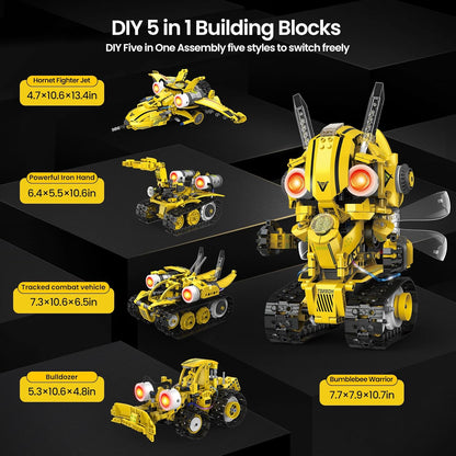 HPROMOT 5-in-1 STEM Robot Building Kit for Kids Ages 6-16, Remote & App Controlled, Rechargeable Engineering Learning DIY Coding Toy, Educational Building Blocks Gift for Girls & Boys (603 PCS)