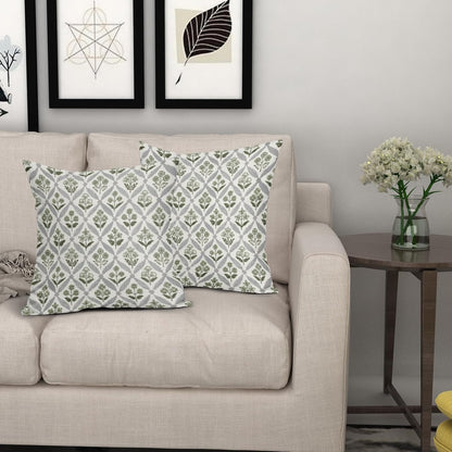 Blue Green Floral Block Print Pillow Covers 12X20 Set of 2, Flower Pattern Spring Summer Print Decorative Throw Pillow Covers Outdoor Farmhouse Seasonal Cushion Case Couch Sofa Bed Decor
