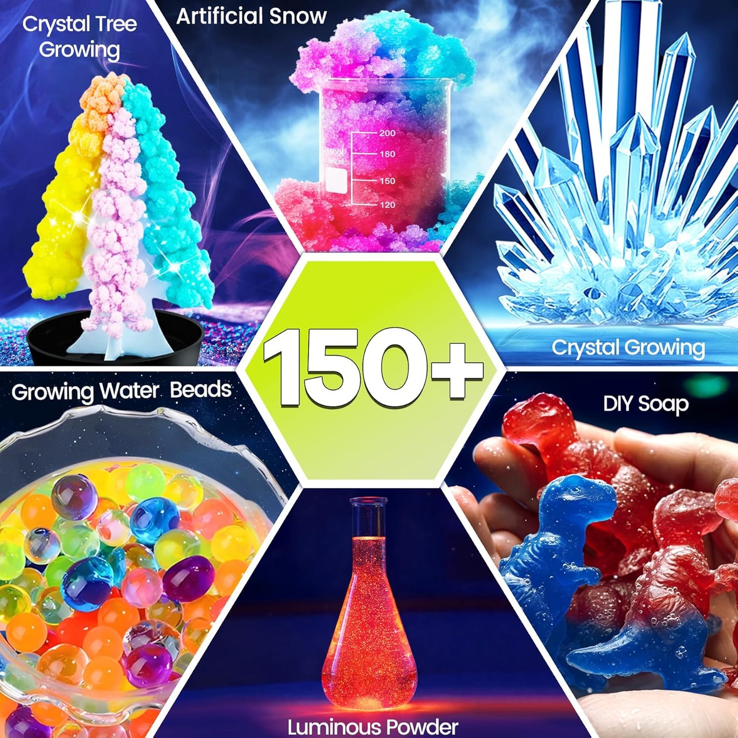 150+ Science Kits for Kids, STEM Activities Educational Science Experiments Gifts with Chemistry Set, Erupting Volcano and Growing Crystal Boys Gilrs Age 4+