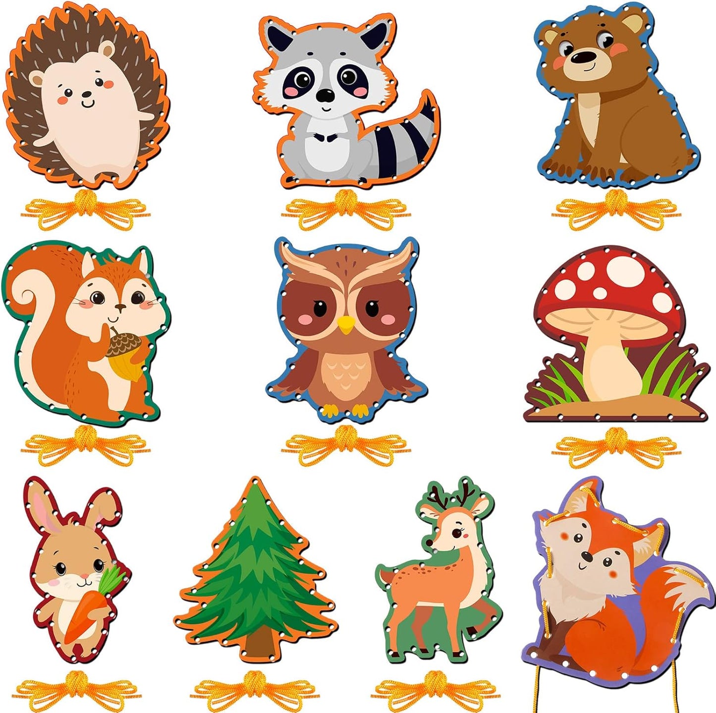 Pajean 10 Pcs Kids Lacing Cards Double Sided Animal Sewing Cards Kits 10 Styles Lacing Toy Crafts for Toddler Ages 3+ Developing Imagination Preschool Learning Activity Supplies(Farm Style)