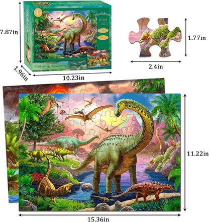 Puzzles for Kids Ages 4-6 – 2 x 60 Pieces Puzzles for Kids Ages 3-5 6-8 – World of Huge Dinosaurs – Learning Educational Toys for Boy and Girl (2 Packs)
