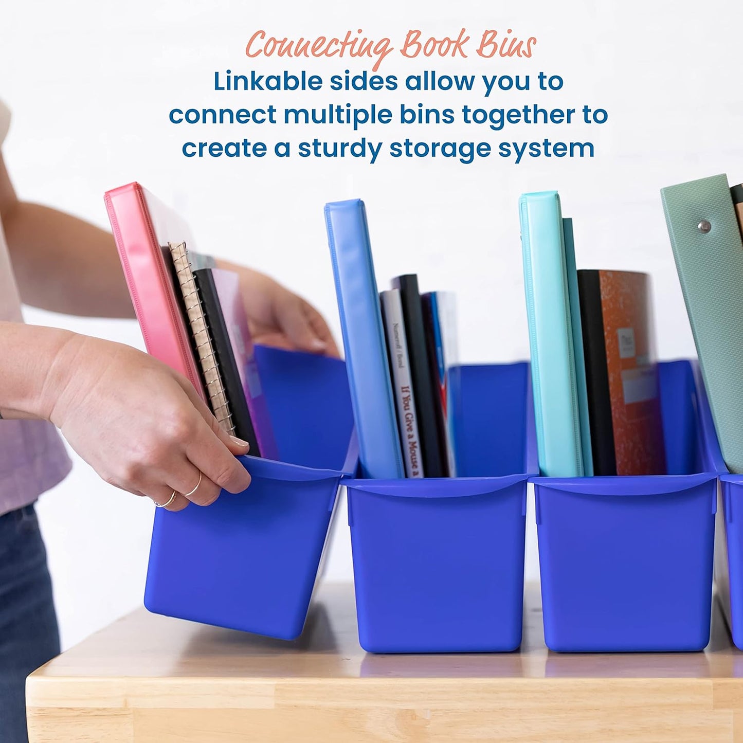 ECR4Kids Linking Plastic Storage Book Bin, Multipurpose Organization, Neon Purple, 10-Piece