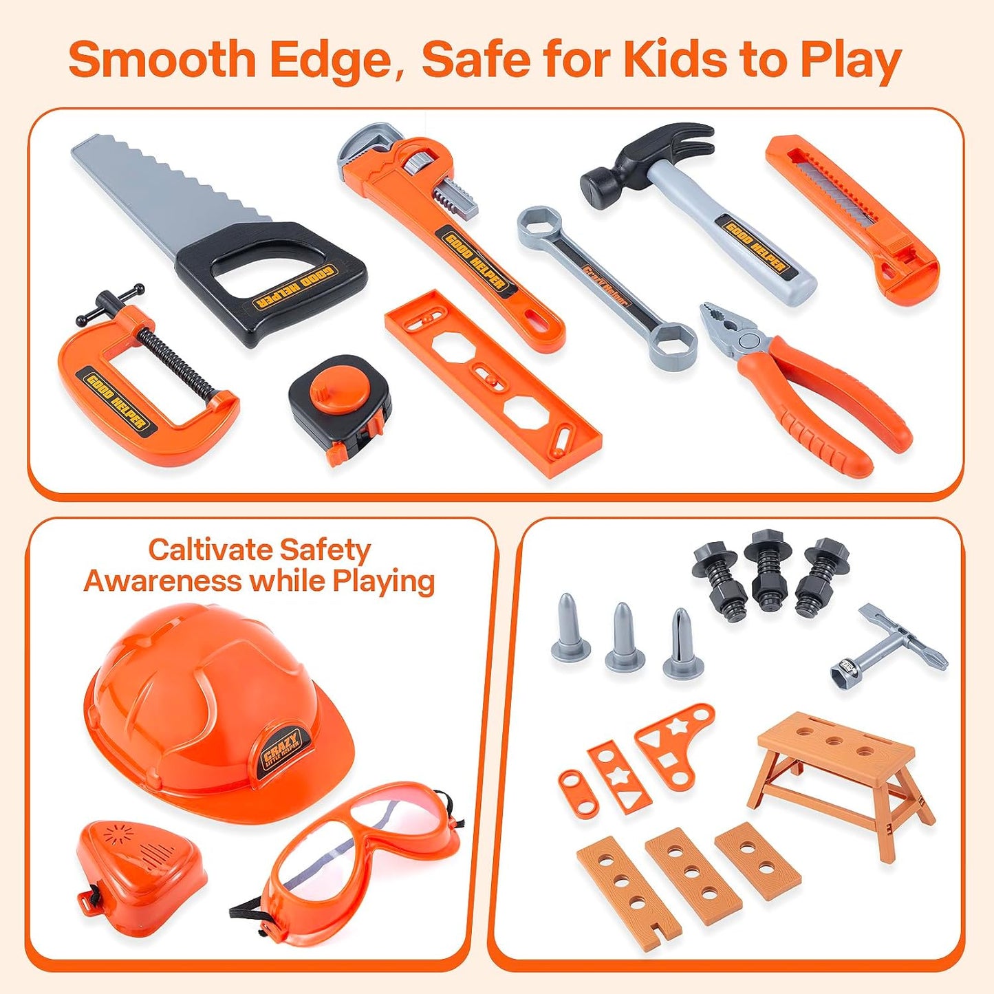 Kids Tool Set – Zealous 48 pcs Toddler Tool Set with Tool Box & Electronic Toy Drill, Pretend Play Kids Toys, Toy Construction Tools for Kids Ages 3,4,5,6,7,8 Years Old (A-Orange)