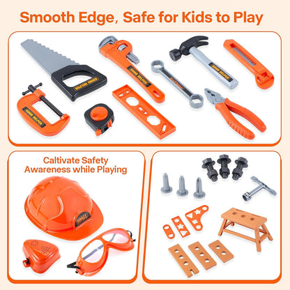 Kids Tool Set – Zealous 48 pcs Toddler Tool Set with Tool Box & Electronic Toy Drill, Pretend Play Kids Toys, Toy Construction Tools for Kids Ages 3,4,5,6,7,8 Years Old (A-Orange)