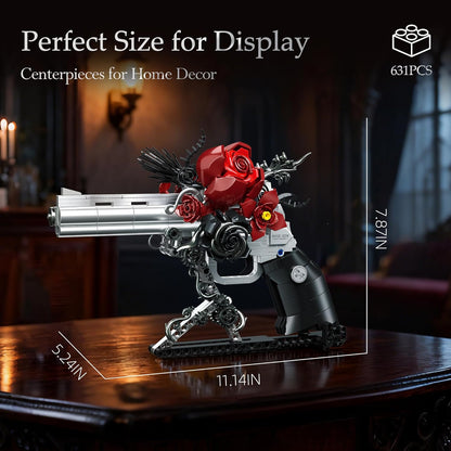 Gothic Rose Revolver Building Kit - Dark Romantic Fusion of Blood-Red Roses, Twisted Thorns & Industrial Gears, Movable Barrel, Cylinder & Trigger, Gifts Collection for Gothic Art Devotees