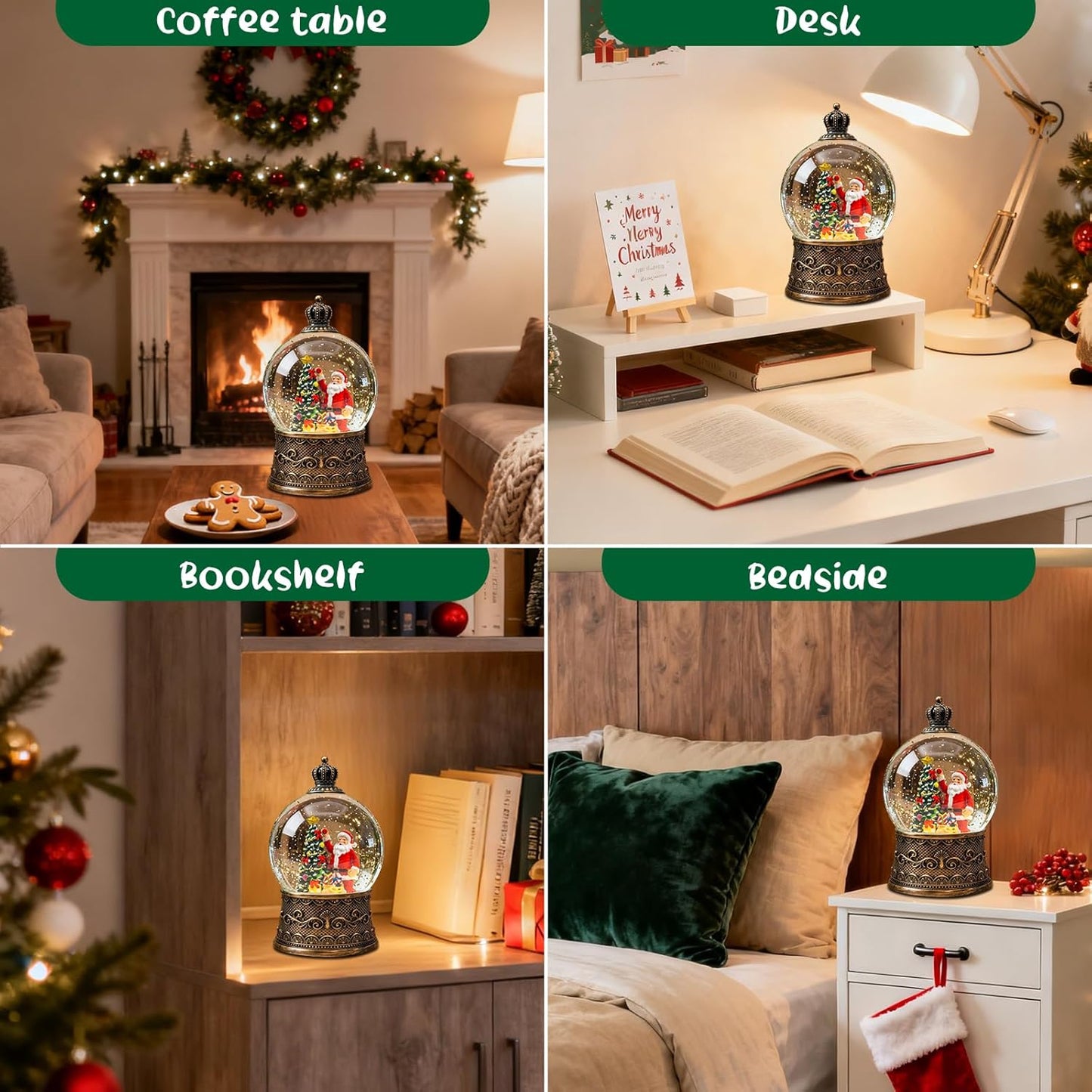 Christmas Snow Globes Lantern, Church and Christmas Tree Christmas Decorations Indoor, 6H Timer Battery & USB Powered Light Up Musical Snow Globes for Kids Women Adults Gift Thanksgiving Home Decor