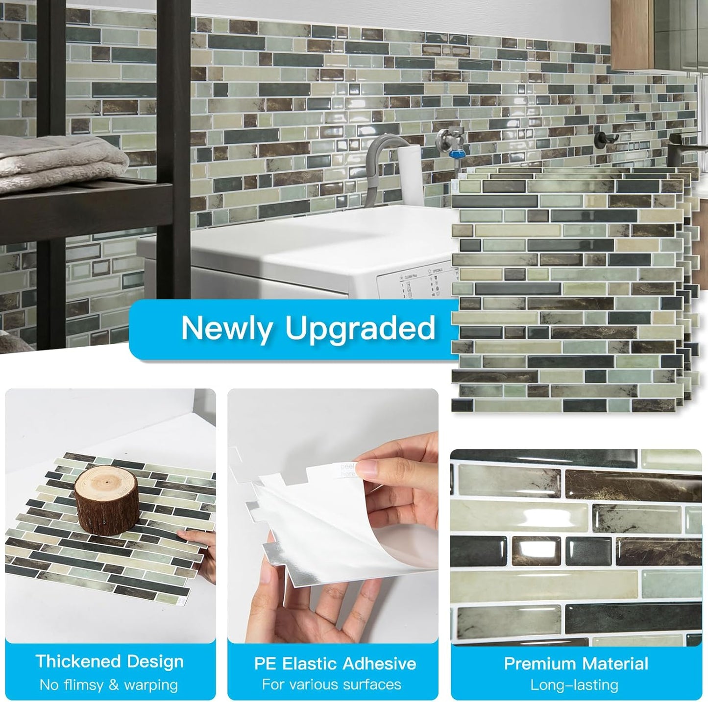 Art3d 10-Sheet Heavy-Duty Peel and Stick Backsplash, Waterproof Wall Tiles Stick on Kitchen Backsplash Living Space, Carrara Grey