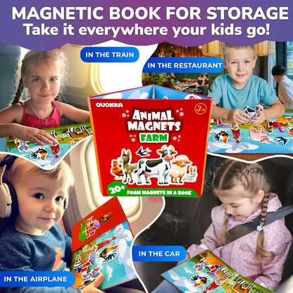 QUOKKA Travel Magnetic Puzzles for Toddlers 1-3 – 20+Pcs Farm Toy Game with Extra-Long Play Book – Fun Travel Game for Kids Ages 3-5 – Strong Magnets for Car Activities – Fun Toddler Puzzle Ages 2-4