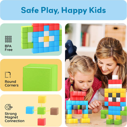 PicassoTiles 60pc Magnetic Puzzle Cube Building Set 1 Inch 3D Blocks STEM Construction Toy for Toddlers Kids Boys Girls Age 3+ Montessori Learning Travel Sensory Gift with Educational Idea Book PMC60