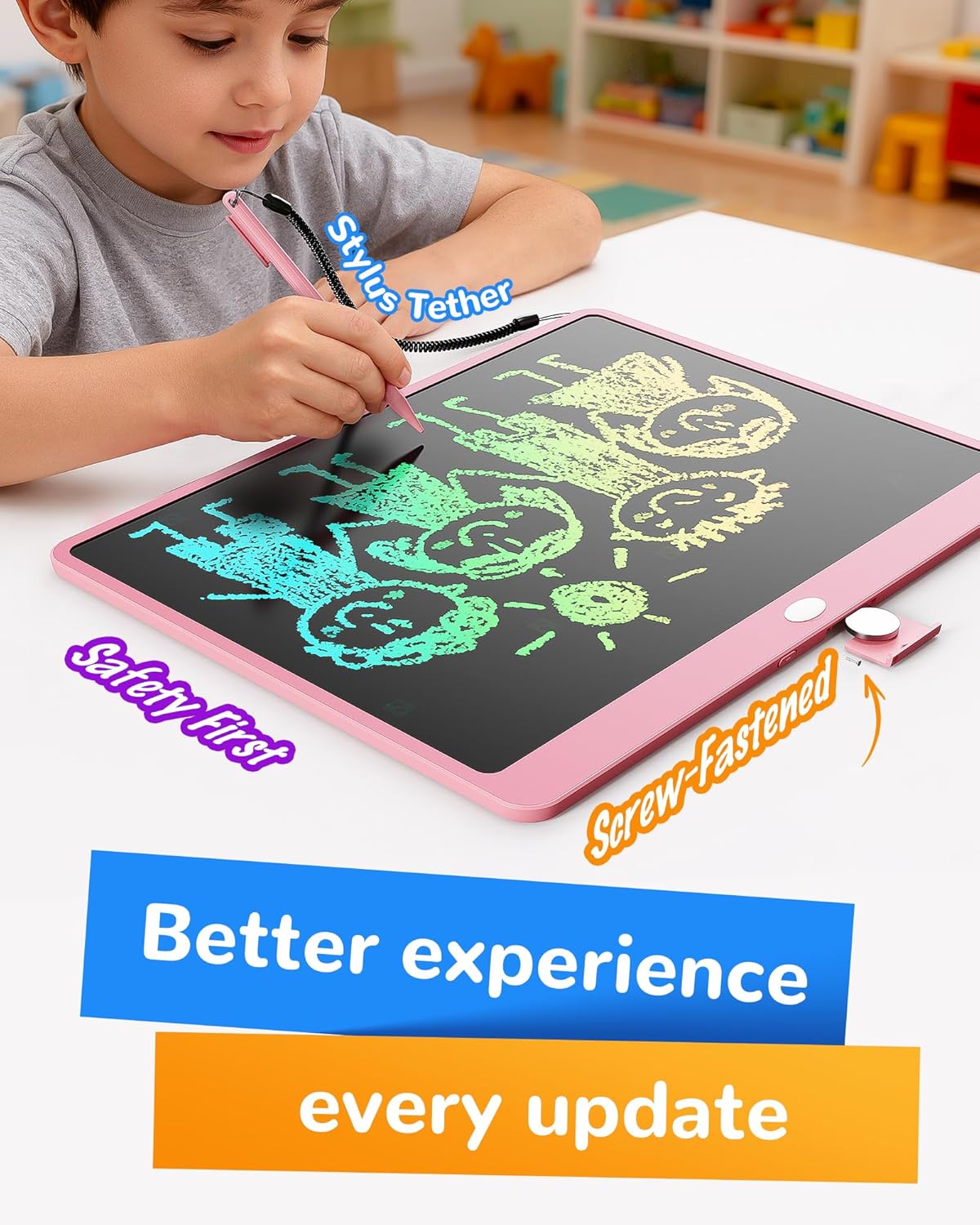 KOKODI LCD Writing Tablet, 12 Inch Colorful Toddler Doodle Board Drawing Tablet, Erasable Reusable Electronic Drawing Pads, Educational and Learning Toy for 3-6 Years Old Boy and Girls(Blue)