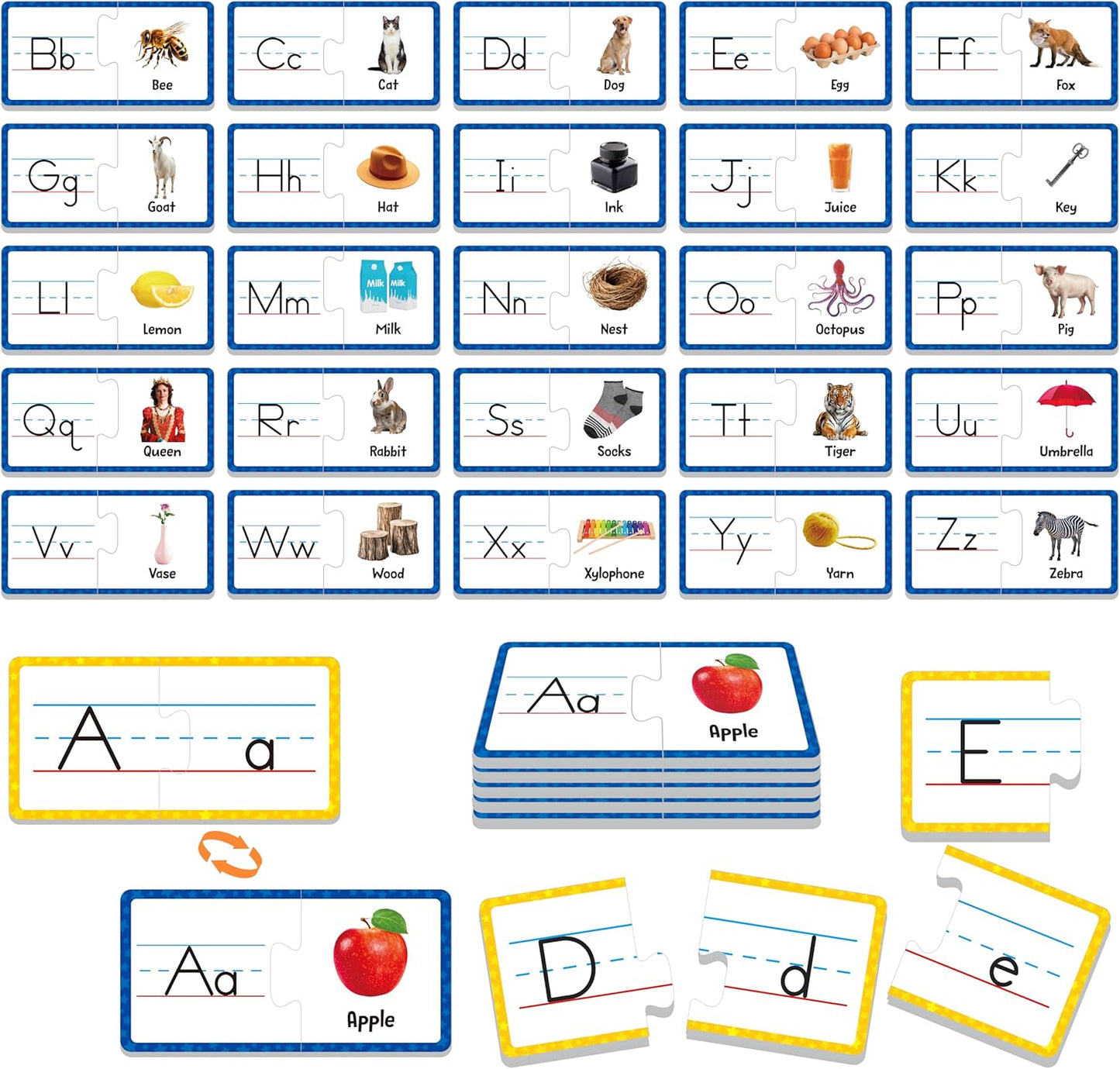 Rhyming Puzzles, 26 Groups Rhyming Word Cards Phonics Matching Game Self-Correcting Puzzle Early Childhood Learning Card for Kindergarten Preschool