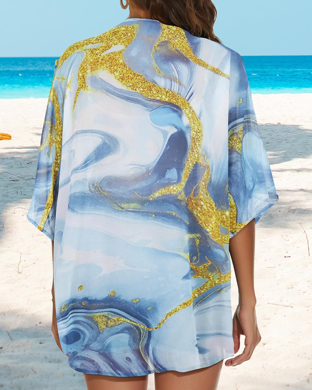 Womens Kimono Cardigans Beach Cover ups Swimwear Puff Sleeve Loose Casual Summer Tops 2026