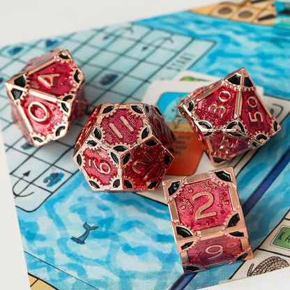 UDIXI Steampunk Metal Dice Set, 7 Die Polyhedral DND Dice Set for D&D Role Playing Game and Math Teaching (Ancient Copper)