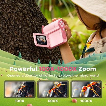Hideal HP60 IPS Microscope for Kids: [Auto On & Off] [3-in-1] 2" Portable Handheld Microscope Miniscope, Pocket Mini Scope Educational Science Kit, Christmas Birthday Gifts for Kids, PC View, Pink